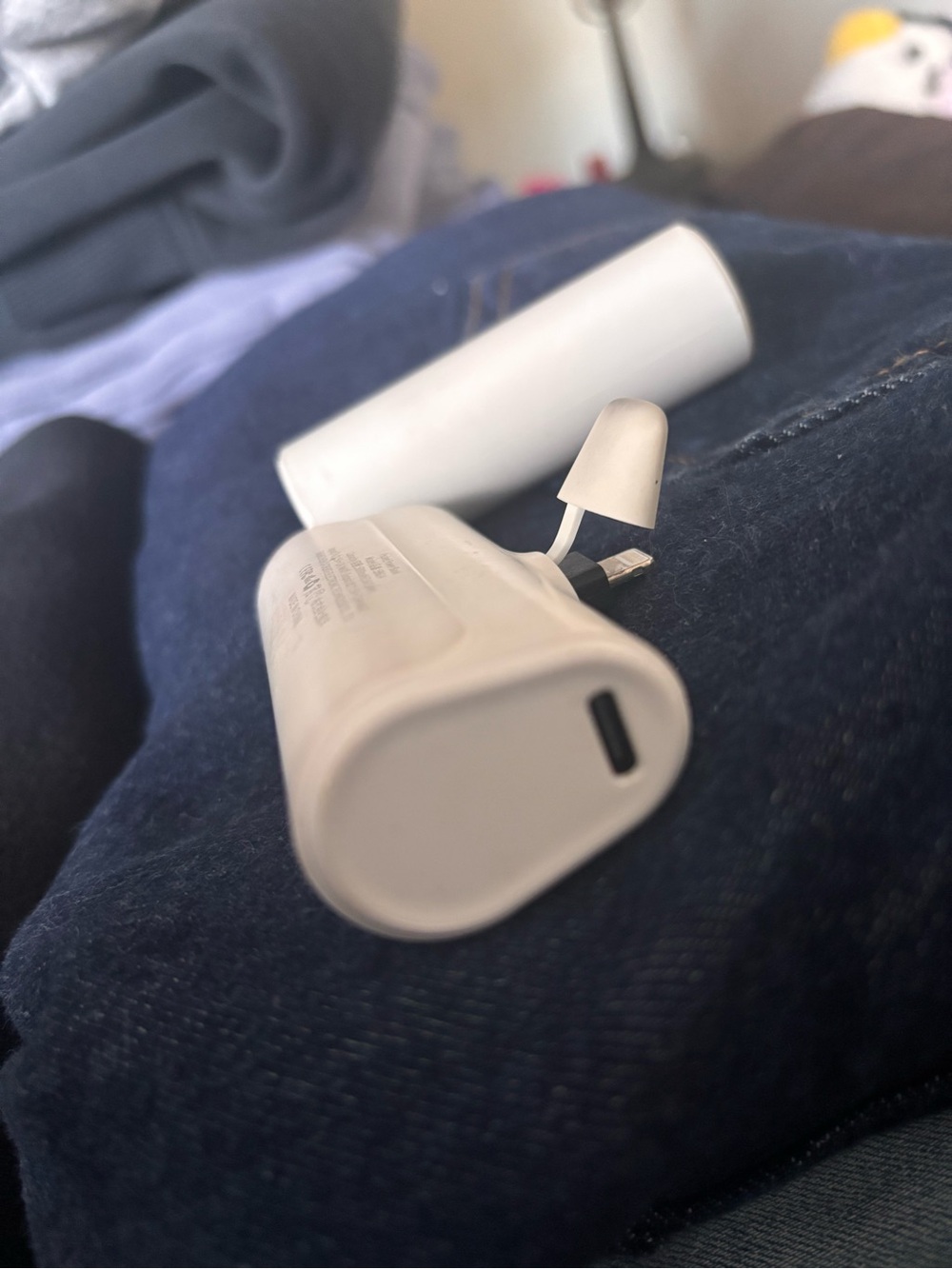2 White Portable Power Bank with Built-In Cable - White